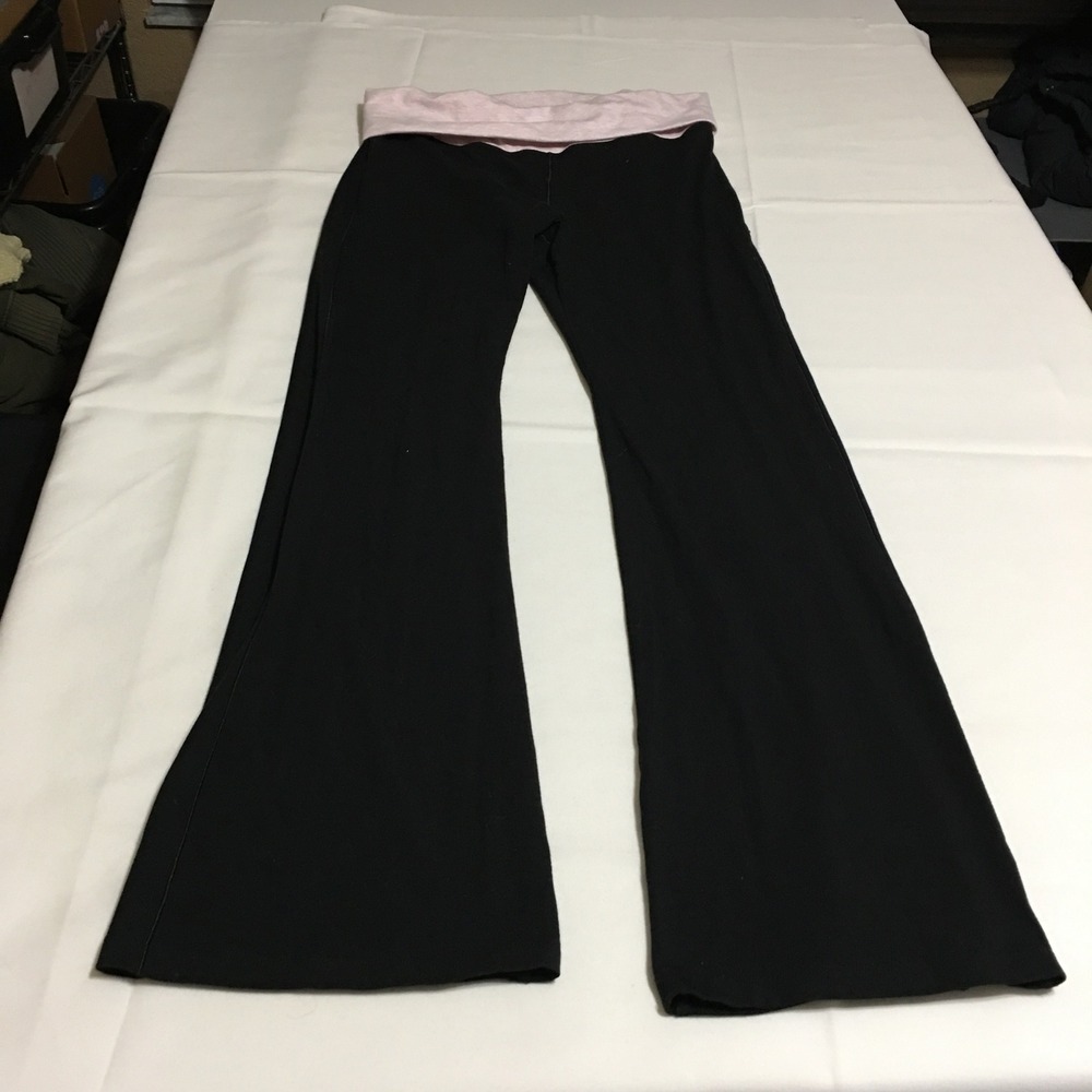 Pink Victoria's Secret Flare Yoga Pants Large Black Foldover Waist Logo
